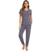 imageWiWi Pajamas for Women Soft Pajama Sets Short Sleeve Tops with Jogger Pants Viscose from Bamboo Pjs SXXLAdark Grey