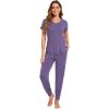 imageWiWi Pajamas for Women Soft Pajama Sets Short Sleeve Tops with Jogger Pants Viscose from Bamboo Pjs SXXLAlavender