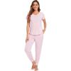 imageWiWi Pajamas for Women Soft Pajama Sets Short Sleeve Tops with Jogger Pants Viscose from Bamboo Pjs SXXLApink