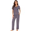 imageWiWi Soft Pajama Set for Women Short Sleeve Viscose from Bamboo Sleepwear Lightweight Loose Pajamas Pjs Sets SXXLDdark Grey