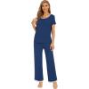 imageWiWi Womens Short Sleeve Pajama Sets Viscose from Bamboo Sleepwear Ladies Soft Loungewear Set Pjs with Pockets SXXLInk Blue