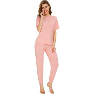 imageWiWi Womens Tracksuit Set Viscose from Bamboo Loungewear 2 Piece Outfit Long Pants Jogger Sets SXXLAblush Pink