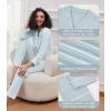 imageWiWi Pajamas for Women Bamboo Viscose Soft Ribbed Sleepwear Button Down Top and Pants 2 Piece Loungewear SXXLAlight Blue