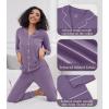 imageWiWi Pajamas for Women Bamboo Viscose Soft Ribbed Sleepwear Button Down Top and Pants 2 Piece Loungewear SXXLAviolet