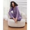imageWiWi Pajamas for Women Bamboo Viscose Soft Ribbed Sleepwear Button Down Top and Pants 2 Piece Loungewear SXXLAviolet