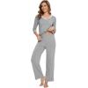 imageWiWi Womens 34 Sleeve Pajamas Set Soft Top with Pants Lightweight Viscose from Bamboo Sleepwear Pjs SXXLHeather Grey