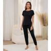imageWiWi Womens Pajama Sets Short Sleeve Sleepwear Top and Jogger Pants Pjs 2 Piece Lounge Sets Viscose from Bamboo SXXLBlack