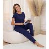 imageWiWi Womens Pajama Sets Short Sleeve Sleepwear Top and Jogger Pants Pjs 2 Piece Lounge Sets Viscose from Bamboo SXXLNavy
