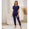 imageWiWi Womens Pajama Sets Short Sleeve Sleepwear Top and Jogger Pants Pjs 2 Piece Lounge Sets Viscose from Bamboo SXXLNavy