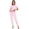imageWiWi Womens Pajama Sets Short Sleeve Sleepwear Top and Jogger Pants Pjs 2 Piece Lounge Sets Viscose from Bamboo SXXLPink