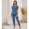 imageWiWi Womens Pajama Sets Short Sleeve Sleepwear Top and Jogger Pants Pjs 2 Piece Lounge Sets Viscose from Bamboo SXXLPrussian Blue
