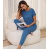 imageWiWi Womens Pajama Sets Short Sleeve Sleepwear Top and Jogger Pants Pjs 2 Piece Lounge Sets Viscose from Bamboo SXXLPrussian Blue