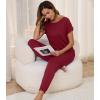 imageWiWi Womens Pajama Sets Short Sleeve Sleepwear Top and Jogger Pants Pjs 2 Piece Lounge Sets Viscose from Bamboo SXXLWine