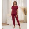 imageWiWi Womens Pajama Sets Short Sleeve Sleepwear Top and Jogger Pants Pjs 2 Piece Lounge Sets Viscose from Bamboo SXXLWine