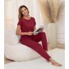 imageWiWi Womens Pajama Sets Short Sleeve Sleepwear Top and Jogger Pants Pjs 2 Piece Lounge Sets Viscose from Bamboo SXXLWine