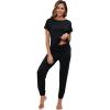 imageWiWi Womens Pajama Sets Short Sleeve Sleepwear Top and Jogger Pants Pjs 2 Piece Lounge Sets Viscose from Bamboo SXXLBlack