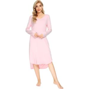 imageWiWi Viscose from Bamboo Nightgowns for Women Soft Long Sleeve Sleep Shirt S4XApink