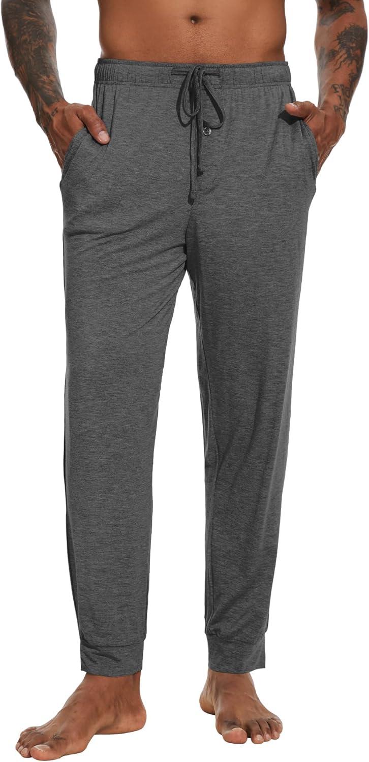 imageWiWi Mens Bamboo Viscose Pajama Jogger Pants Soft Lounge Bottoms Sleep Long Pj Joggers Sweatpant SXXLAdark Heather Grey
