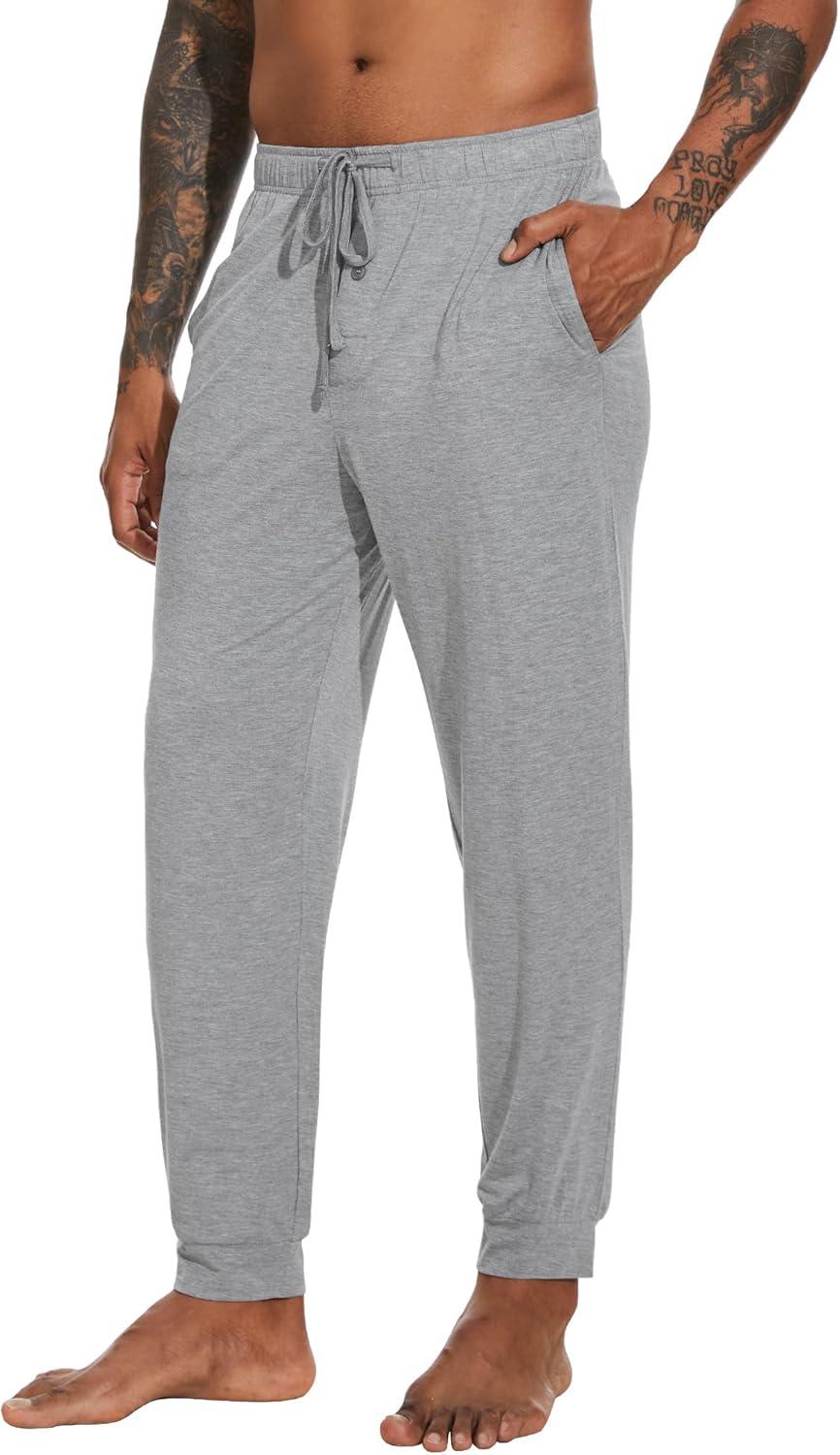 imageWiWi Mens Bamboo Viscose Pajama Jogger Pants Soft Lounge Bottoms Sleep Long Pj Joggers Sweatpant SXXLAheather Grey