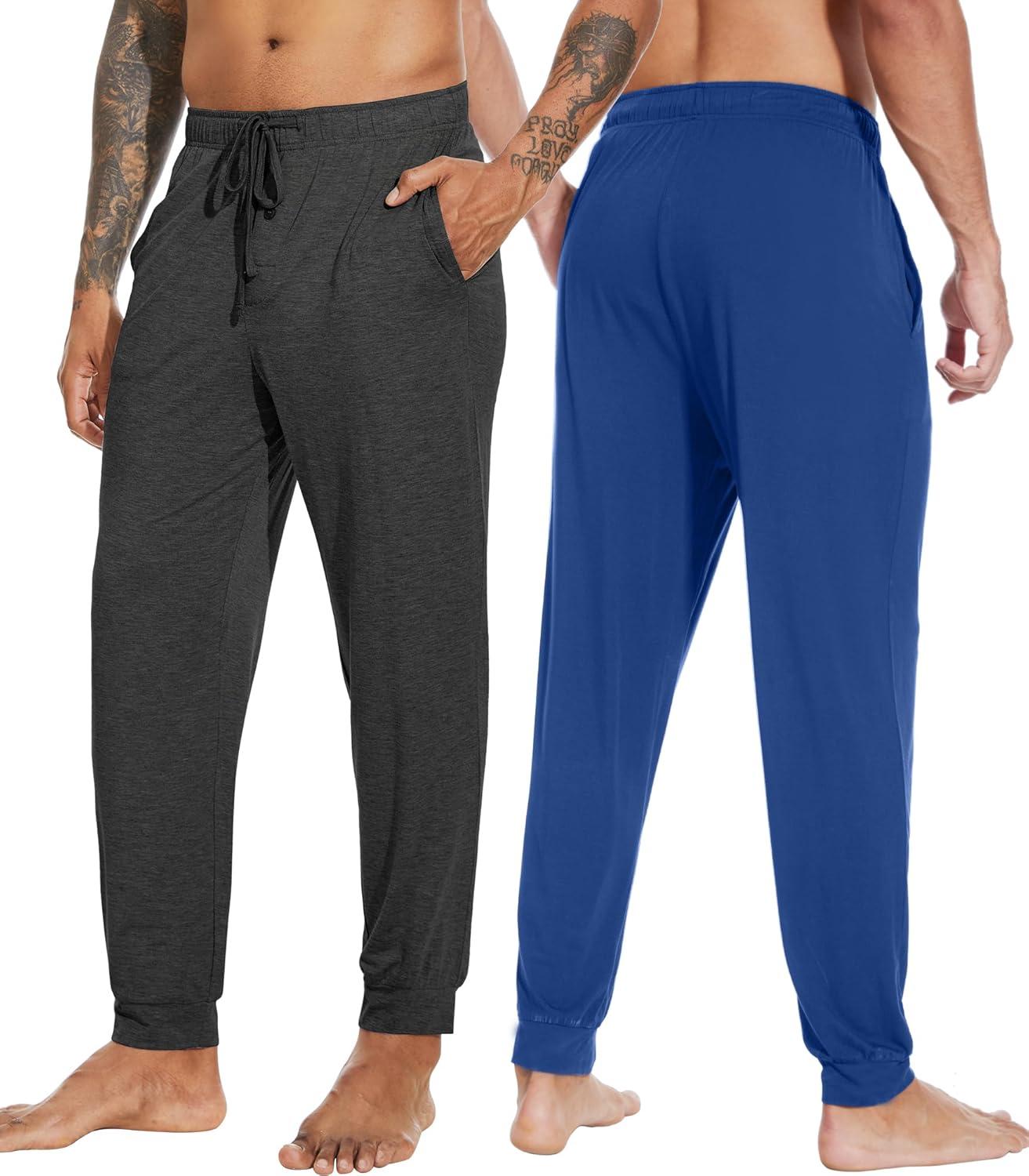 imageWiWi Mens Bamboo Viscose Pajama Jogger Pants Soft Lounge Bottoms Sleep Long Pj Joggers Sweatpant SXXLBcharcoal HeatherBlue Depth