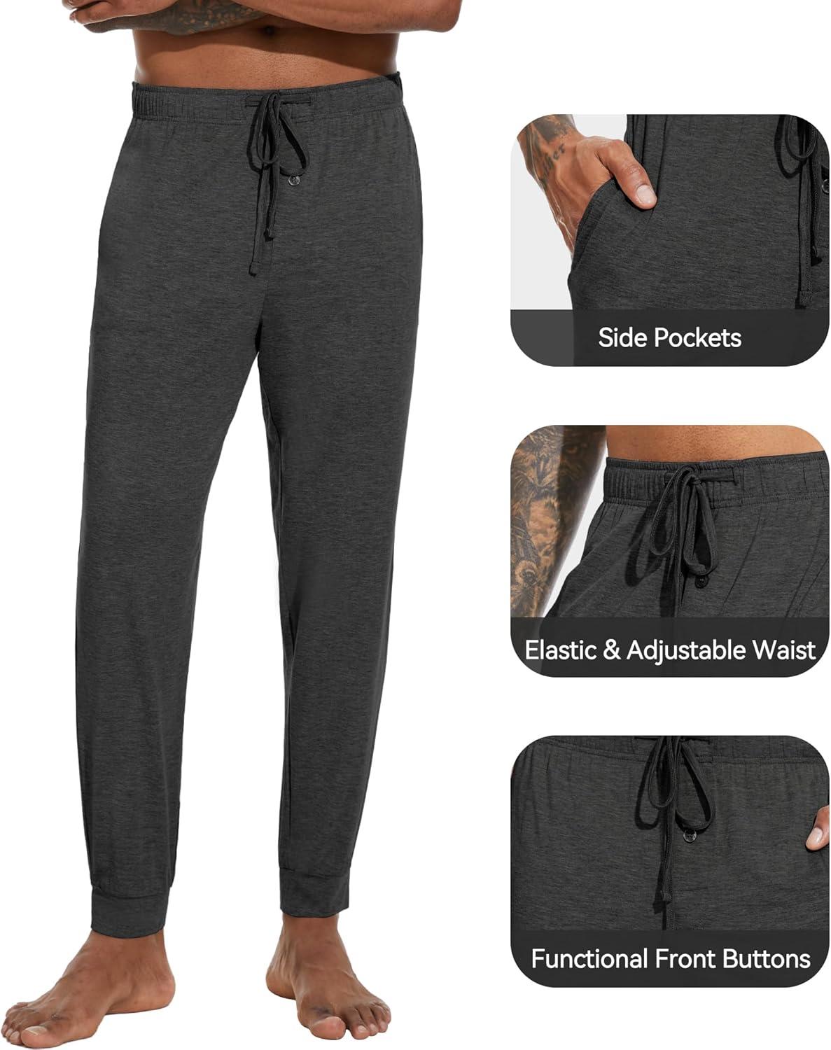 imageWiWi Mens Bamboo Viscose Pajama Jogger Pants Soft Lounge Bottoms Sleep Long Pj Joggers Sweatpant SXXLBcharcoal HeatherBlue Depth