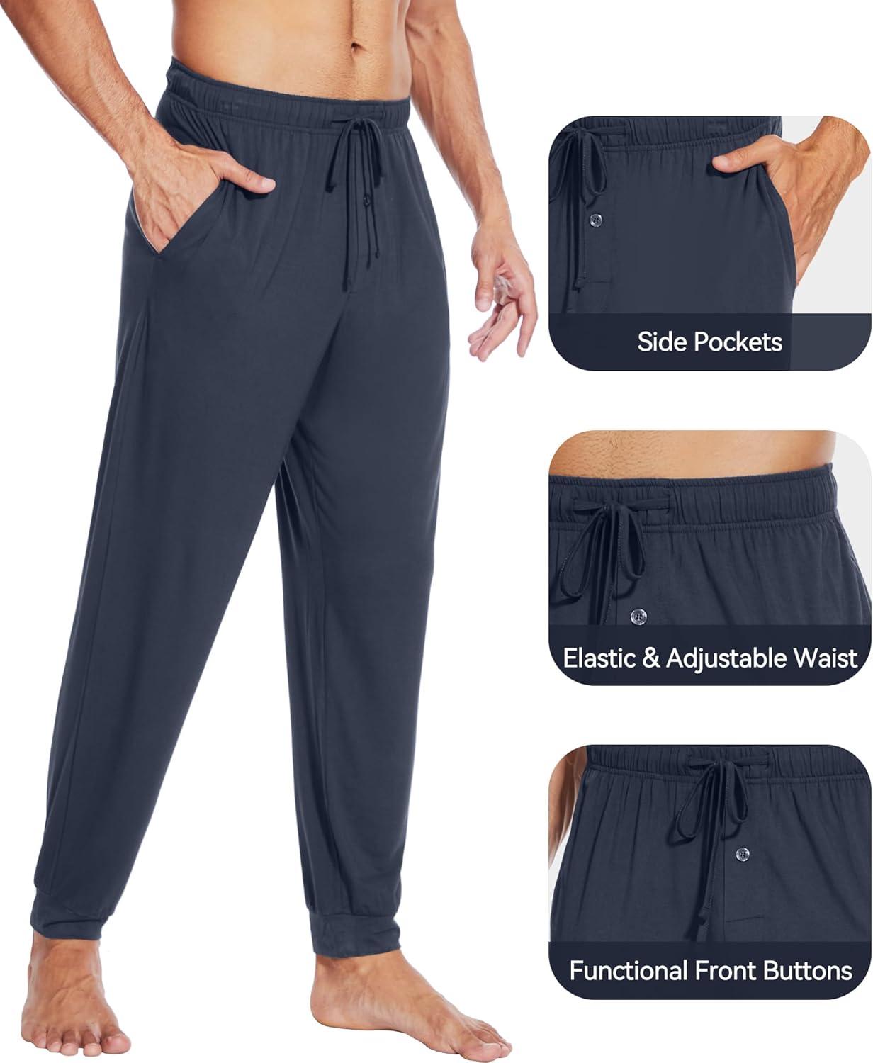 imageWiWi Mens Bamboo Viscose Pajama Jogger Pants Soft Lounge Bottoms Sleep Long Pj Joggers Sweatpant SXXLBmidnight BlueFog Blue