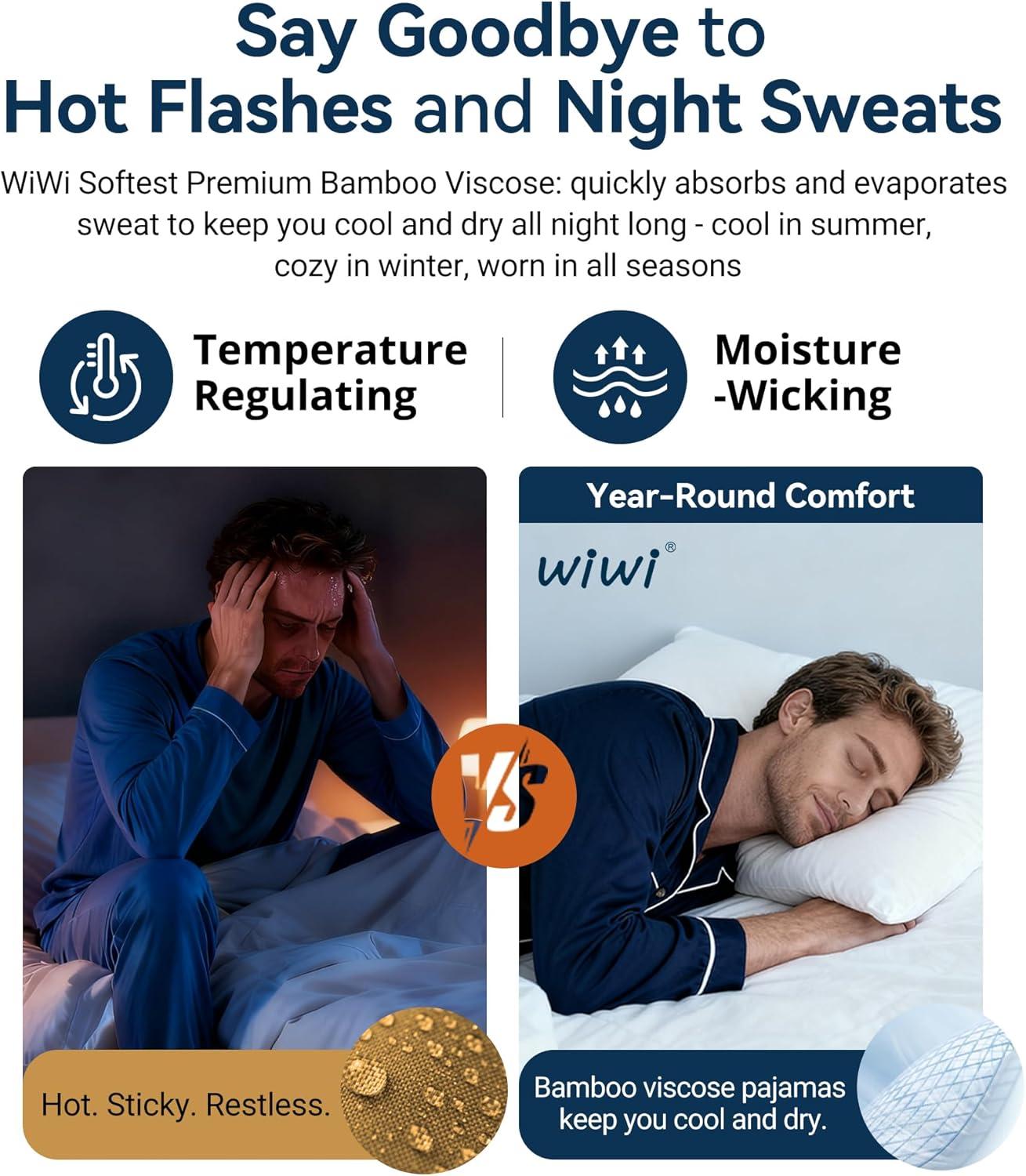 imageWiWi Mens Bamboo Viscose Pajama Jogger Pants Soft Lounge Bottoms Sleep Long Pj Joggers Sweatpant SXXLBmidnight BlueFog Blue