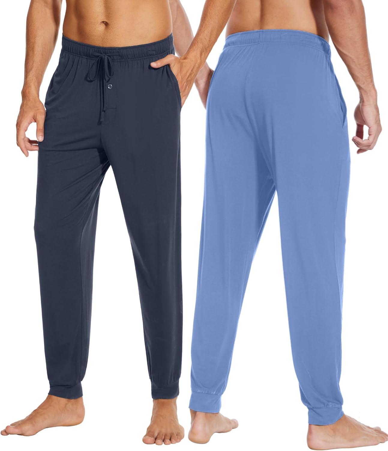 imageWiWi Mens Bamboo Viscose Pajama Jogger Pants Soft Lounge Bottoms Sleep Long Pj Joggers Sweatpant SXXLBmidnight BlueFog Blue