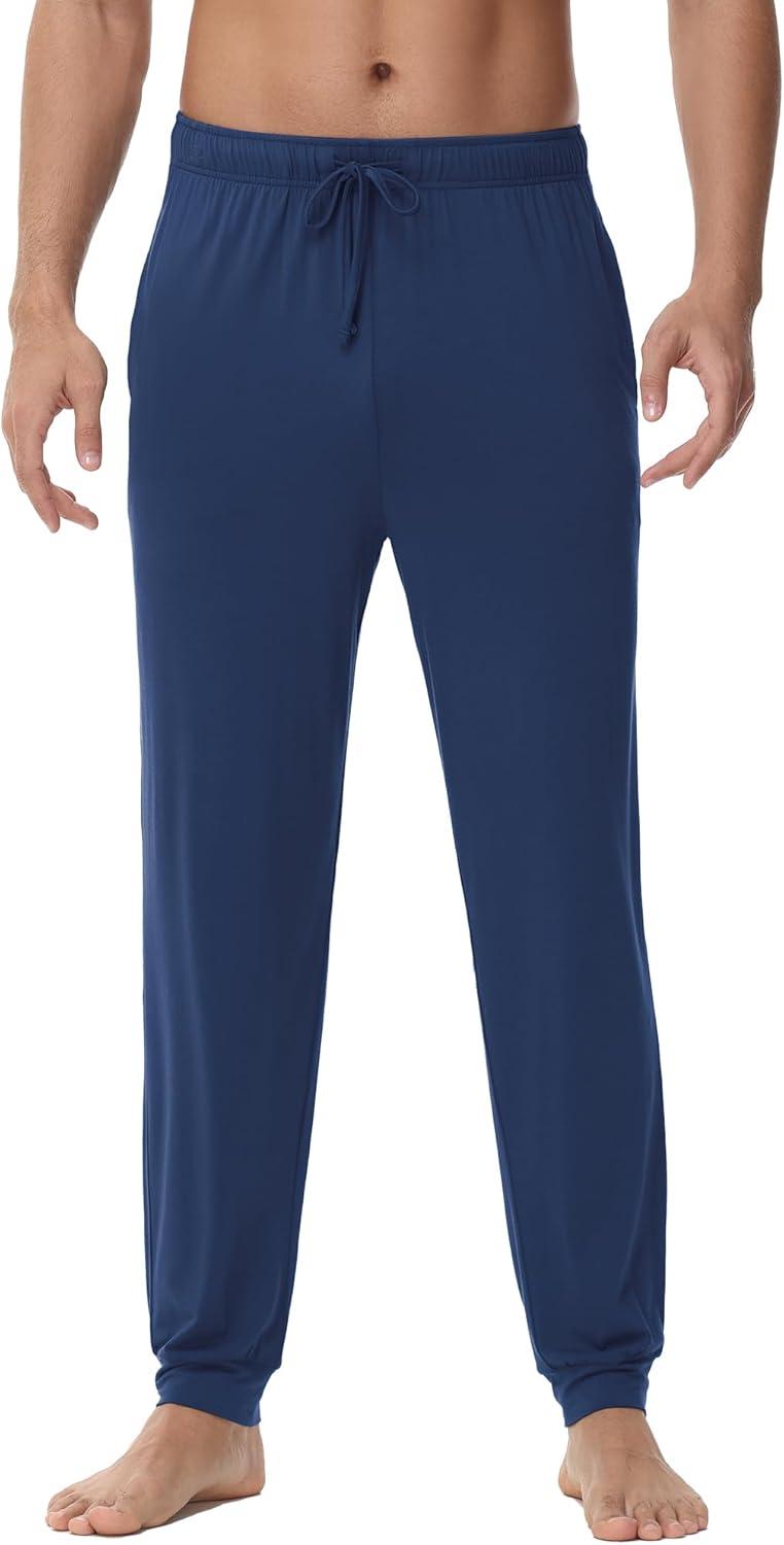 imageWiWi Mens Bamboo Viscose Pajama Jogger Pants Soft Lounge Bottoms Sleep Long Pj Joggers Sweatpant SXXLCdark Blue