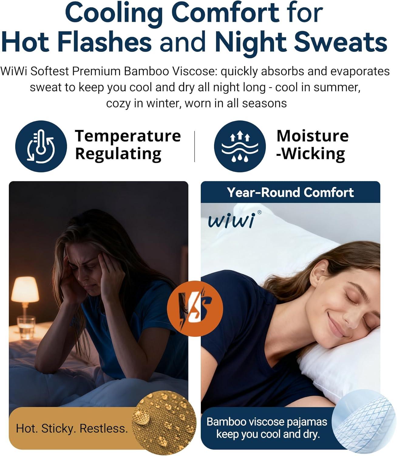 imageWiWi Pajamas for Women Super Soft Short Sleeve Top with Shorts Pajama Set Crewneck Summer Cooling Sleepwear Sets SXXLAnavy