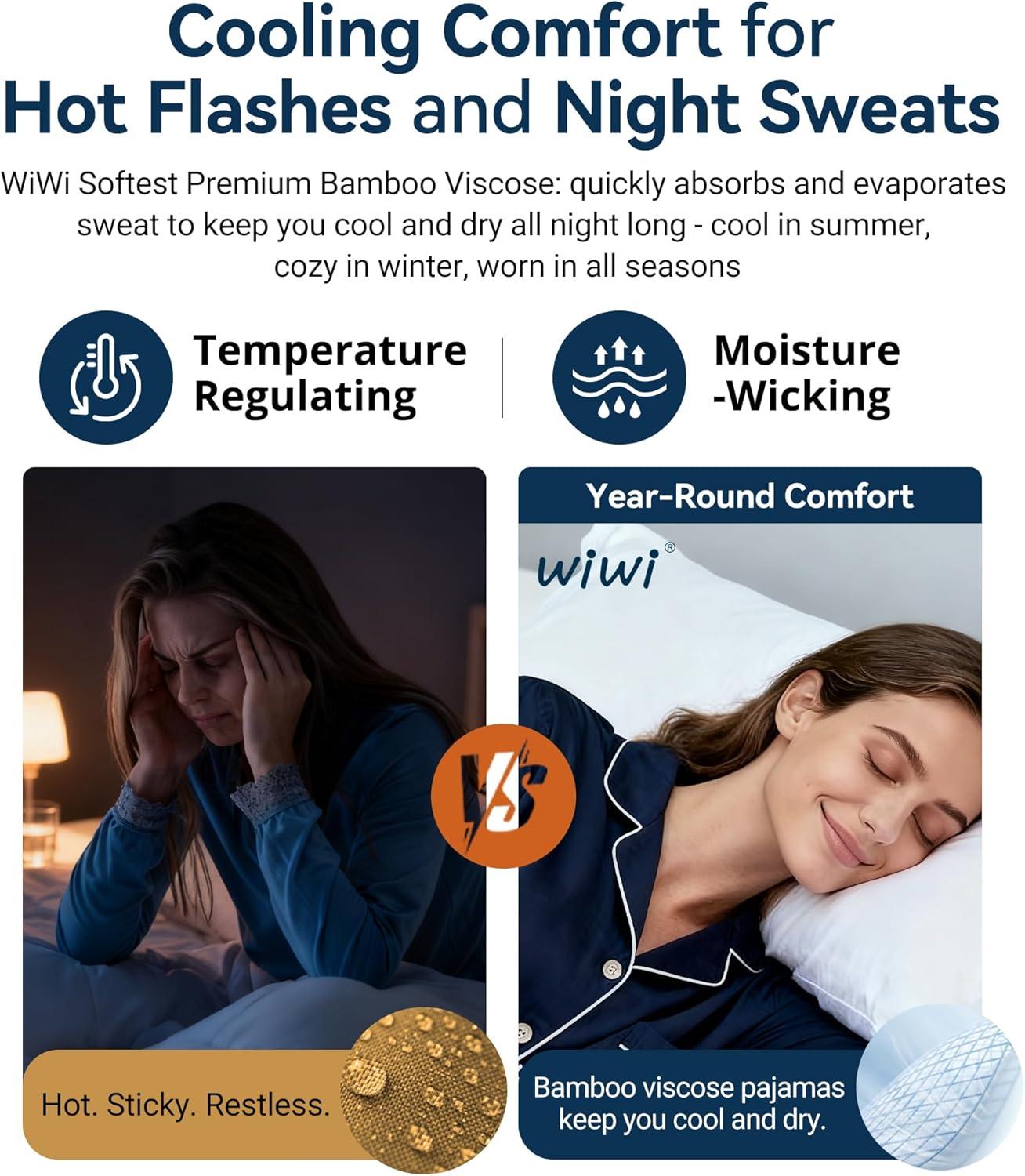 imageWiWi Viscose from Bamboo Pajamas Sets for Women Long Sleeve Sleepwear Soft V Neck Top with Pants Plus Size Pjs S4XAaqua