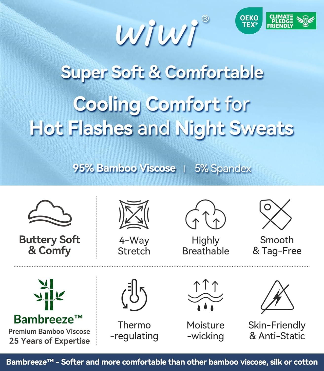 imageWiWi Viscose from Bamboo Pajamas Sets for Women Long Sleeve Sleepwear Soft V Neck Top with Pants Plus Size Pjs S4XApale Blue