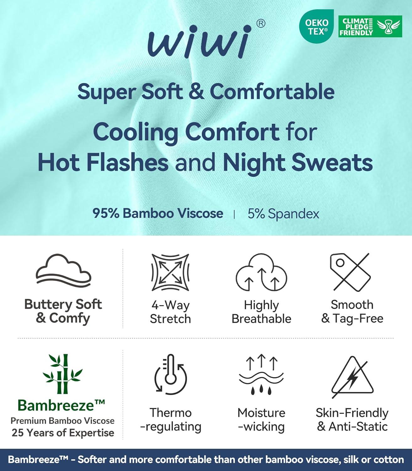 imageWiWi Viscose from Bamboo Pajamas Sets for Women Long Sleeve Sleepwear Soft V Neck Top with Pants Plus Size Pjs S4XBaqua