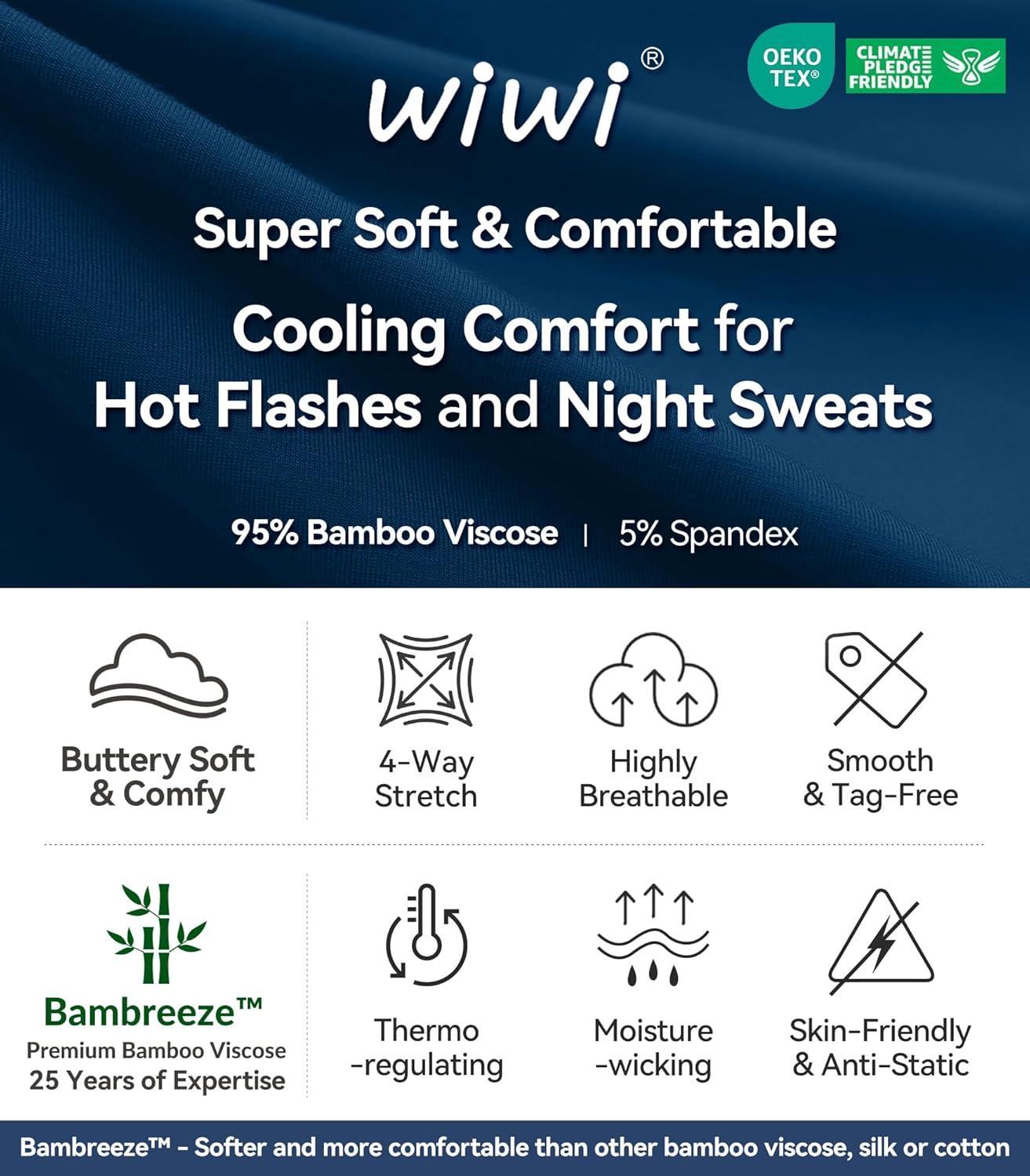 imageWiWi Viscose from Bamboo Pajamas Sets for Women Long Sleeve Sleepwear Soft V Neck Top with Pants Plus Size Pjs S4XBink Blue