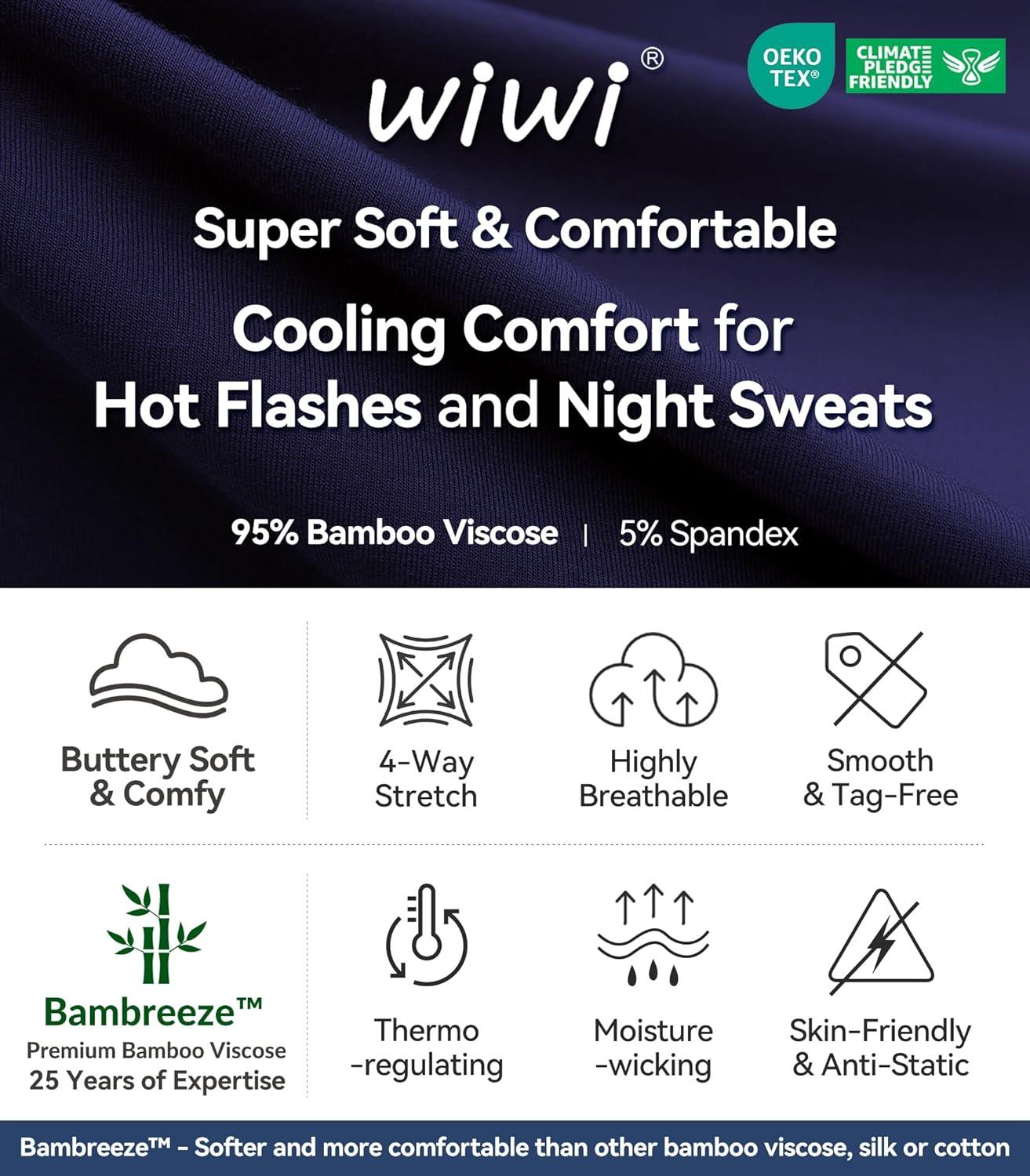 imageWiWi Viscose from Bamboo Pajamas Sets for Women Long Sleeve Sleepwear Soft V Neck Top with Pants Plus Size Pjs S4XBnavy