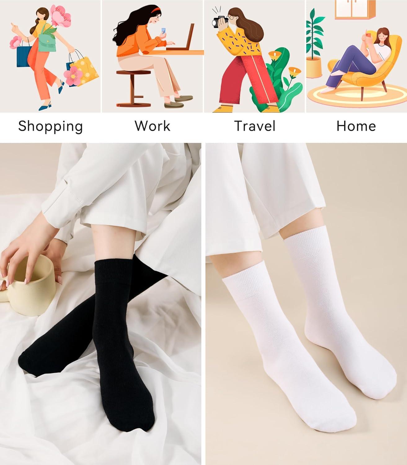 imageWiWi Womens Crew Socks Viscose Bamboo Casual Socks Super Soft Seamless Toe Sock Solid Cozy Calf Socks 6 PairsWhiteblack 6 Pairs