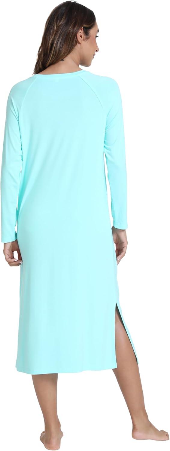 imageWiWi Womens Long Nightgowns Long Sleeve Lightweight Viscose from Bamboo Sleepwear SXXLAaqua