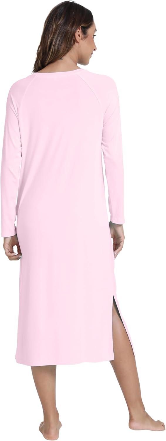 imageWiWi Womens Long Nightgowns Long Sleeve Lightweight Viscose from Bamboo Sleepwear SXXLApink