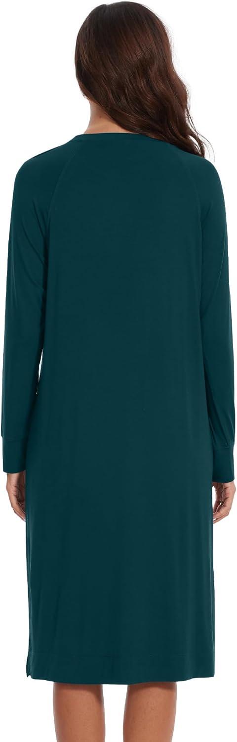 imageWiWi Womens Long Nightgowns Long Sleeve Lightweight Viscose from Bamboo Sleepwear SXXLBdark Bluish Green
