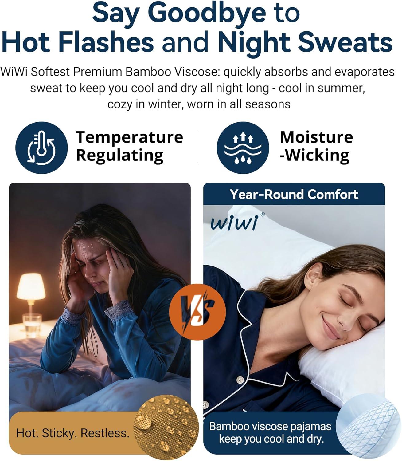 imageWiWi Womens Viscose from Bamboo Joggers Super Soft Pajama Pants Yoga Bottoms Cooling Lounge Sweatpants SXXLBnavy