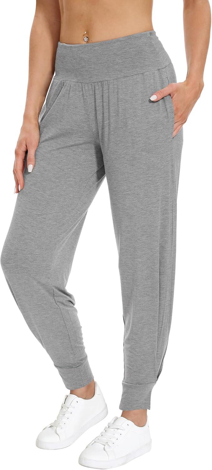 imageWiWi Womens Yoga Pants Viscose from Bamboo Stretchy Joggers Pant Comfy Lounge Bottoms Pajama SXXLCheather Grey