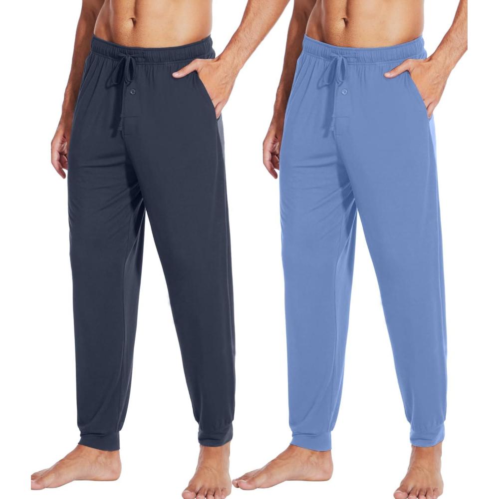 imageWiWi Mens Bamboo Viscose Pajama Jogger Pants Soft Lounge Bottoms Sleep Long Pj Joggers Sweatpant SXXLBmidnight BlueFog Blue