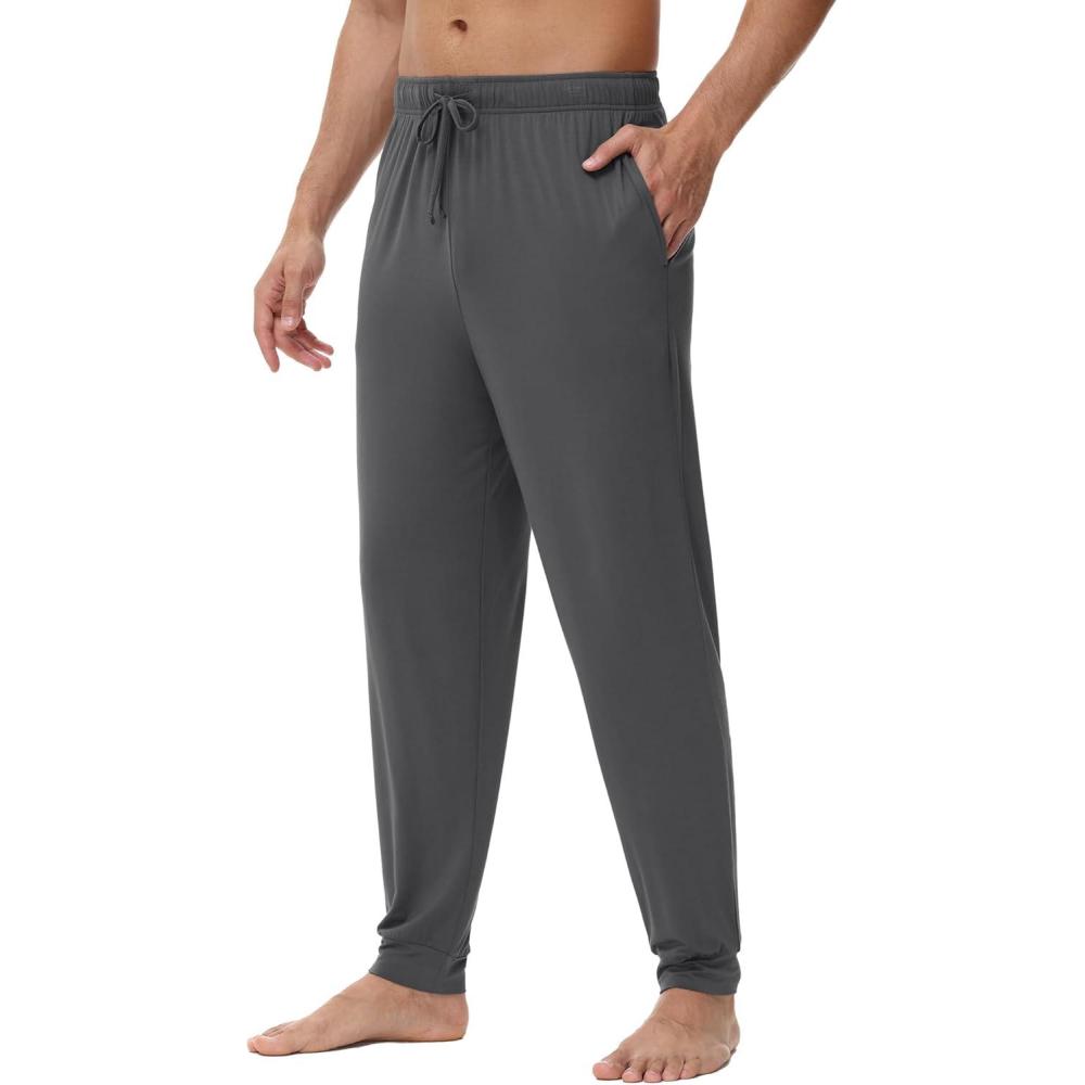 imageWiWi Mens Bamboo Viscose Pajama Jogger Pants Soft Lounge Bottoms Sleep Long Pj Joggers Sweatpant SXXLCcharcoal