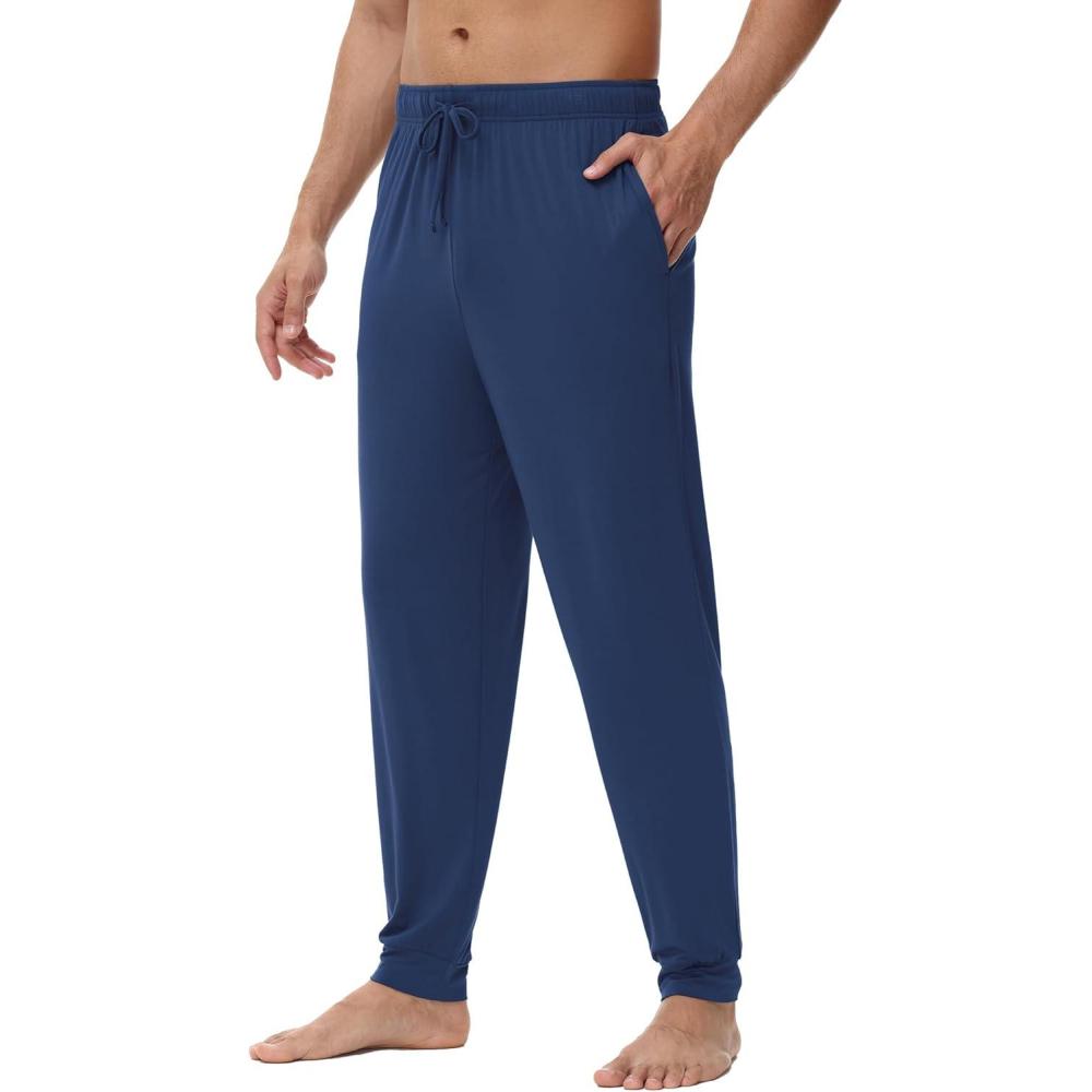 imageWiWi Mens Bamboo Viscose Pajama Jogger Pants Soft Lounge Bottoms Sleep Long Pj Joggers Sweatpant SXXLCdark Blue