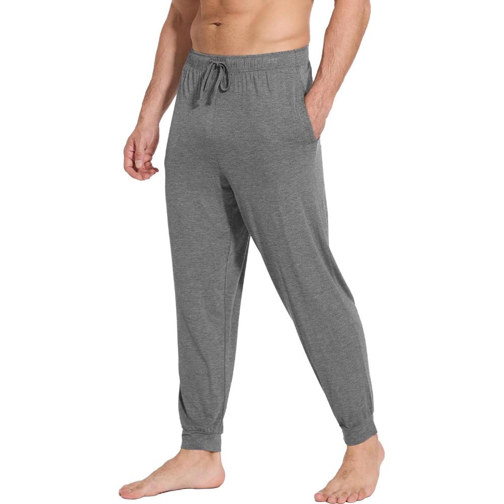 imageWiWi Mens Bamboo Viscose Pajama Jogger Pants Soft Lounge Bottoms Sleep Long Pj Joggers Sweatpant SXXLCdark Heathe Grey