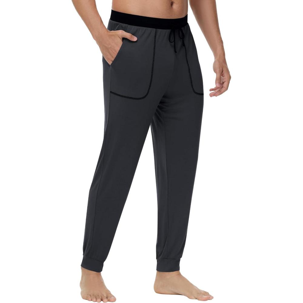 imageWiWi Mens Bamboo Viscose Pajama Jogger Pants Soft Lounge Bottoms Sleep Long Pj Joggers Sweatpant SXXLDcharcoal