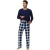 imageWiWi Pajamas for MenViscose Made from BambooLong Sleeve Pj Set CrewNeck Pajama Sets Comfy Loungewear SXXLAnavynavyGreen Stripe Plaid