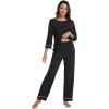 imageWiWi Pajamas for Women Scoop Neck 34 Sleeve Pajama Set Soft Sleep Lounge Set Sleepwear Viscose from bamboo SXXLBlack