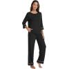 imageWiWi Pajamas for Women Scoop Neck 34 Sleeve Pajama Set Soft Sleep Lounge Set Sleepwear Viscose from bamboo SXXLBlack