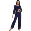 imageWiWi Pajamas for Women Scoop Neck 34 Sleeve Pajama Set Soft Sleep Lounge Set Sleepwear Viscose from bamboo SXXLNavy